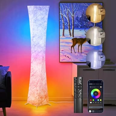 WORLD WIN Floor Lamp, 61'' Smart RGB LED Corner Lamp with Music Sync and 16 Million DIY Colors, 3 Color Temperature, APP & Remote Control, Color Changing Standing Floor Lamp for Bedroom Living Room - Image 1