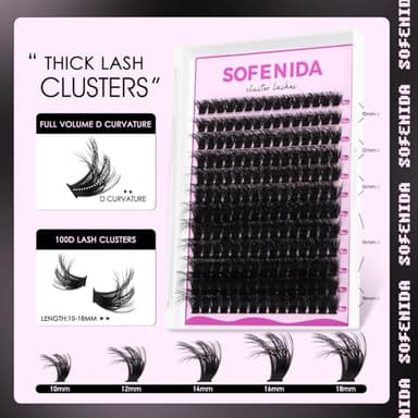 SOFENIDA Lash Clusters Kit 100D Thick Cluster Lashes 10-18mm Volume Eyelash Clusters D Curvature Cluster Eyelash Extensions 3D Wispy Lash Clusters DIY Lash Extension Kit(100D-10-18MIX Thick Kit) - Image 5