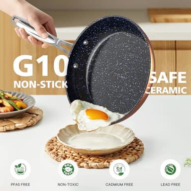 Nuwave 3-Piece 8”, 10”, 12” Forged Lightweight Frying Pan Set, G10 Healthy Duralon Blue Ceramic Ultra Non-Stick, Ergonomic Stay-Cool Handles, Induction-Ready & Works on All Cooktops - Image 2