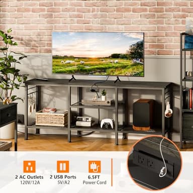 Furologee TV Stand with Power Outlets, Entertainment Center with Open Storage Shelves for TVs up to 55 Inch, Media Console Table with Soundbar Shelf for Living Room, Bedroom, Black Oak - Image 3