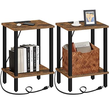 TUTOTAK End Table with Charging Station, Side Table with USB Ports and Outlets, Nightstand, 2-Tier Storage Shelf, Sofa Table for Small Space, 1 Package（2PCS） TB01BB041 - Image 1