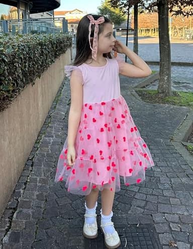 Arshiner Toddler Tulle Dress Little Girls Pink Heart Tutu Dresses Ruffle Tiered Swing Twirly Summer Sundress Size 6 - Image 8