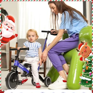 XJD Toddler Bike, 6 in 1 Folding Toddler Tricycle for 1-4 Year Old with Parental Control Handle, Balance Bike with Removable Pedal, Backrest, Adjustable Seat and Handle, First Birthday Gifts (White) - Image 2