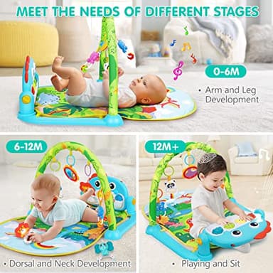 UMIKU Baby Gym Play Mats Baby Toys Tummy Time Mat Musical Activity Center for Newborn Infant Piano Babies Play Mat Music & Light Newborn Infant Gifts for Babies 0-3 6 9 12 Months Dinosaur Style - Image 5