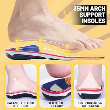Plantar Fasciitis Relief Arch Support Inserts Flat Feet Orthotics para Orthopedic Insole Men Women Absorb Shock Supination Correction Standing All Day Boot Work Shoe Insoles Size(6-6 1/2 - Image 5