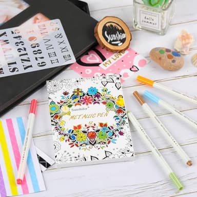 Sunshilor Metallic Markers Fine Point Metallic Marker Pens for Black Paper, Rock Painting, Easter Egg, Halloween Pumpkin, Card Making, Metal, Ceramic, Wine Glass, Set of 12 - Image 6