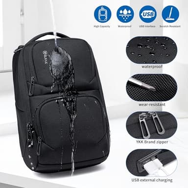 Sling Backpack Men, Waterproof Shoulder Bag with USB Charging Port, Holds 9.7 Inch ipad, Sling Bag for Traveling, Sporting, Cycling, Daily - Image 3