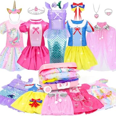 16 Pcs Princess Dress Up Clothes for Little Girl Role Play Costume Gift Set, Princess Mermaid Pretent Play Outfit Toys for Toddler Girls, Cosplay Birthday Party Gift for Girls Age 3 4 5 6 7 + Year Old - Image 1