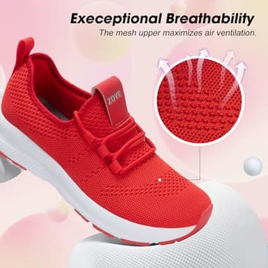 ZOVE Wide Toe Box Shoes Women Extra Wide Width Sneakers Ultra Light Road Running Shoes Non-Slip Tennis Sneakers Breathable Walking Athletic 8803 Red 36 - Image 6
