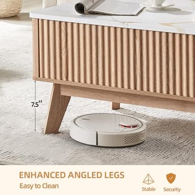 Auzonimics Lift Top Coffee Table with Faux Marble Tabletop, Mid Century Modern Coffee Table for Living Room,Wooden Fluted Rising Pull up Entertainment Center with Hidden Storage Drawer for Office, Oak - Image 7