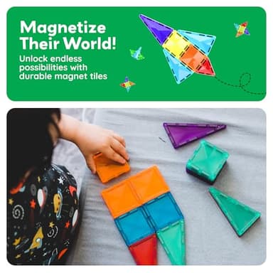 PicassoTiles 60 pcs Mini Magnetic Tiles Magnet Toys Travel-Friendly On-The-Go Building Blocks for Kids Compact Lightweight Creative playset Preschool Montessori Early Learning STEM Kids Toy Ages 3+. - Image 6