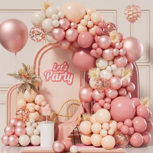 Bonropin Dusty Pink Balloon Arch Kit - 155pcs Blush Pink, Rose Gold, Pastel Orange & Ivory White Balloons for Baby Shower, Wedding, Birthday, Bachelorette, Party Decorations - Image 1