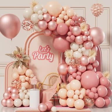 Bonropin Dusty Pink Balloon Arch Kit - 155pcs Blush Pink, Rose Gold, Pastel Orange & Ivory White Balloons for Baby Shower, Wedding, Birthday, Bachelorette, Party Decorations - Image 1