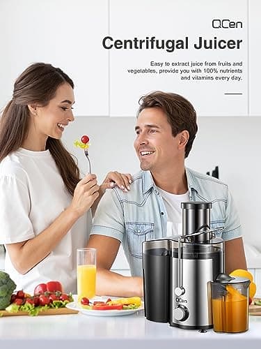 Qcen Juicer Machine, 800W Centrifugal Juicer Extractor with Wide Mouth 3” Feed Chute for Fruit Vegetable, Easy to Clean, Stainless Steel, BPA-free (Black) - Image 7