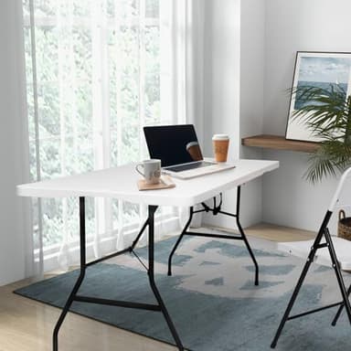 Folding Table 6FT HDPE 6 Foot Foldable Table Portable Banquet Surface Fold-in-Half Desk Utility for Working Meeting Parties, Picnic, Camping, Weddings, Catering, Garden Dining-White - Image 2