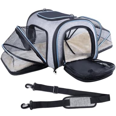 Siivton 4 Sides Expandable Pet Carrier, Airline Approved Soft-Sided Dog Cat Carrier Bag with Fleece Pad for Cats, Puppy and Small Animals (4 Extension Gray_Blue, L:18.0" L x 11.0" W x 11.0" H) - Image 4