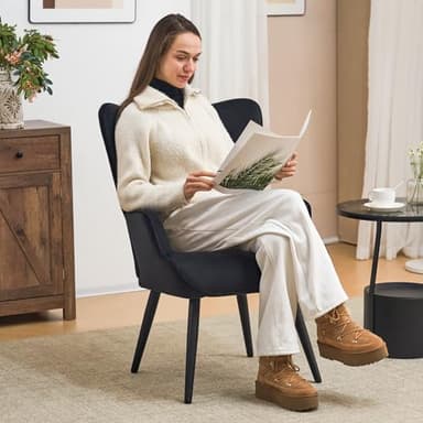 Furniliving Velvet Accent Chair for Living Room, Upholstered Reading Chair with High Backrest, Tufted-Button Wingback Armchair for Bedroom, Dressing Room, Home Office, Black, Set of 2 - Image 4