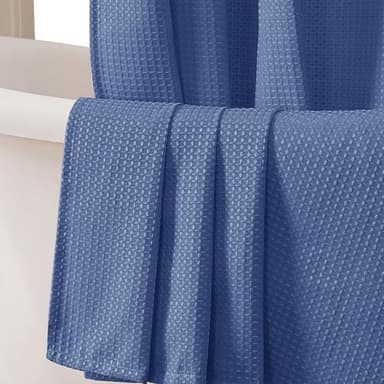 OVZME Blue Shower Curtain Set, Waffle Textured Heavy Duty Fabric Shower Curtain for Bathroom, Luxury Hotel Weighted 230GSM Bath Curtain with 12 Plastic Hooks, Machine Washable, 72x72 - Image 1