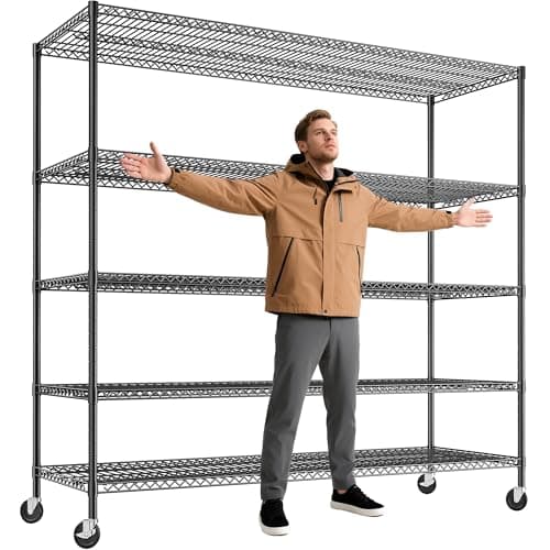 REIBII 85.7"H Storage Shelves 2998LBS Metal Shelving Units with Wheels&Feet, 5 Tier Garage Shelving Heavy Duty Adjustable Wire Shelf for Pantry Garage Commercial Industrials, 85.7"H X 55.5"W X 24.2"D - Image 1