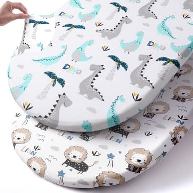 Stretch Fitted Bassinet Sheet Set BROLEX 2 Pack Cradle Sheets for Bassinet Pad/Mattress,Unisex Boys Girls,Ultra Soft,Dinosaur Lion - Image 1