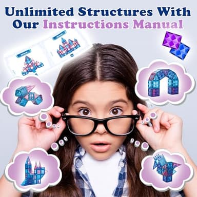 Little Pi 102pcs Frozen Princess Castle Magnetic Tiles Building Blocks - 3D Diamond Blocks, STEM Educational Toddler Toys for Pretend Play, 4 Year Old Girl Birthday Gifts Kids Ages 3 5 6 7 8 - Blue - Image 3