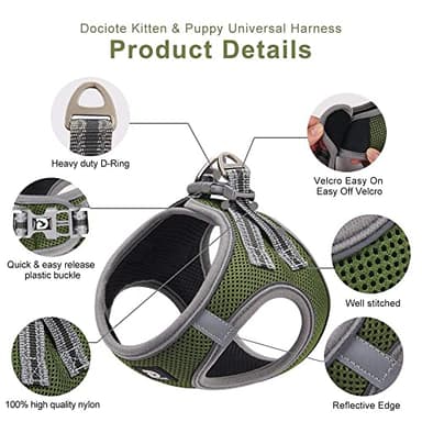 Dog and Cat Universal Harness with Leash - Cat Harness Escape Proof - Adjustable Reflective Step in Dog Harness for Small Dogs Medium Dogs - Soft Mesh Comfort Fit No Pull No Choke Tactical Green M - Image 3