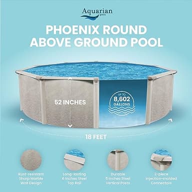 Aquarian Steel-Frame Outdoor Above-Ground Swimming Pool, Round, 18' x 52", Phoenix - Image 4