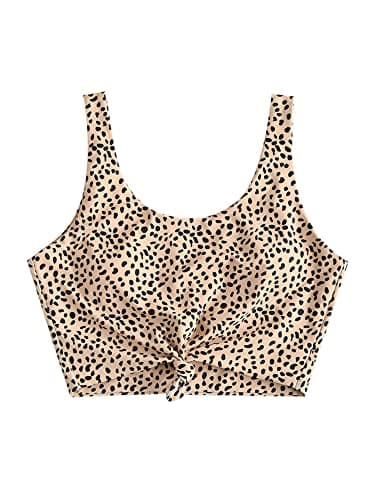 ZAFUL Women's Front Knot Bikini Tops Crop Tankini Top Scoop Neck Padded Bathing Suit Tops Deep Yellow-Top Only XL - Image 1