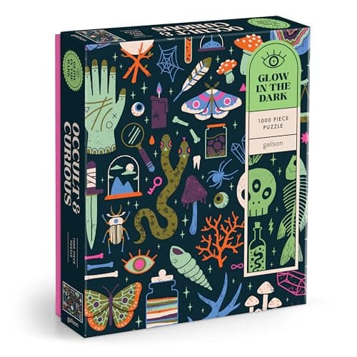Galison Occult and Curious – 1000 Piece Glow in The Dark Jigsaw Puzzle Featuring an Eerie Collection of Creepy and Spooky Objects - Image 1