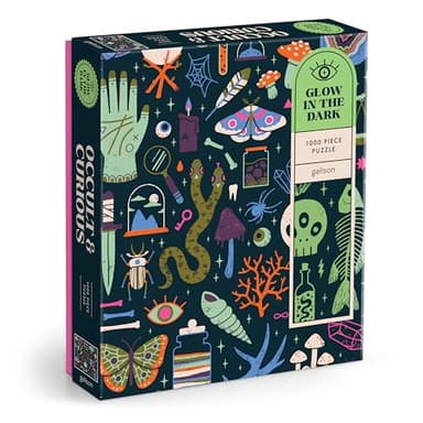 Galison Occult and Curious – 1000 Piece Glow in The Dark Jigsaw Puzzle Featuring an Eerie Collection of Creepy and Spooky Objects - Image 1