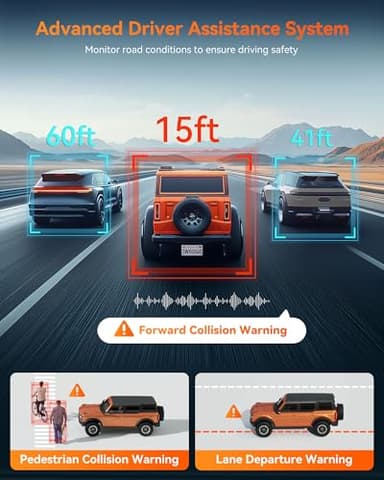 WOLFBOX G840H 12'' Mirror Dash Cam with ADAS and BSD, 2.5K Rear View Mirror Camera Front and Rear, 5.8GHz WiFi, Voice Control, Parking Monitor, Included 32GB Card & GPS, Loop Recording - Image 2