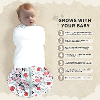 GUNTAIL Newborn Sleep Sack Baby Swaddle,3-Way Adjustable Wearable Blanket,100% Rayon Cotton Swaddling sleeping bag. (Banana&Flower, 3-6 Months) - Image 2