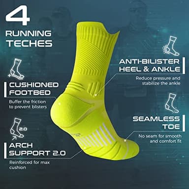 Compression Running Socks 3 Pairs, Cushion Crew Socks, Anti-Blister Moisture Wicking Athletic Hiking Basketball Socks - Image 5