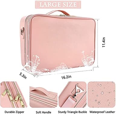 JOURMON Travel Makeup Case Portable Makeup Train Case Organizer Cosmetic Bag with Adjustable Dividers and Shoulder Strap for Makeup Brushes Toiletry Travel Accessories(Pink, L) - Image 5