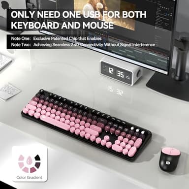 Wireless Keyboards Mouse Combos, Colorful Cute Typewriter Full-Size Retro Creamy Keyboard, 2.4GHz Sleep Mode Office Quiet Wireless Keyboard and Mouse Set for Desktop Laptop PC Computer-BlackBerry - Image 5