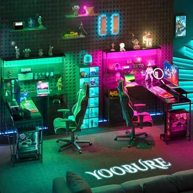 Yoobure L Shaped Desk with Pegboard, Reversible Computer Desk with Drawers & Storage Shelves, Gaming Desk with LED Lights & Power Outlets, Office Desk with Monitor Stand Corner Desk Home Office Desks - Image 4