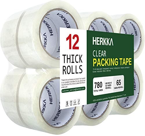 HERKKA Clear Packing Tape, 12 Rolls Heavy Duty Packaging Tape for Shipping Packaging Moving Sealing, Thicker Clear Packing Tape, 1.88 inches Wide, 65 Yards Per Roll, 780 Total Yards - Image 1