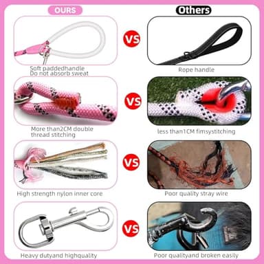 Codepets Nylon Dog Leash 6FT 10FT 20FT 30FT Diameter 2/5 Inch with Comfortable Silicone Handle Highly Reflective No Tangle for Medium Large Dogs Outside Walking Camping Backyard. (Pink, 20FT) - Image 6