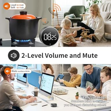 VOCOO Digital Kitchen Timer - Magnetic Countdown Countup Timer with Large LED Display Volume Adjustable, Easy for Cooking and for Seniors and Kids to Use (Space Grey) - Image 4