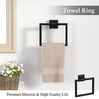10-Pieces Matte Black Bathroom Accessories Set, 23.6 Inch Bath Towel Bar Set, SUS 304 Stainless Steel Bathroom Hardware Set, Towel Racks for Bathroom Wall Mounted. - Image 5