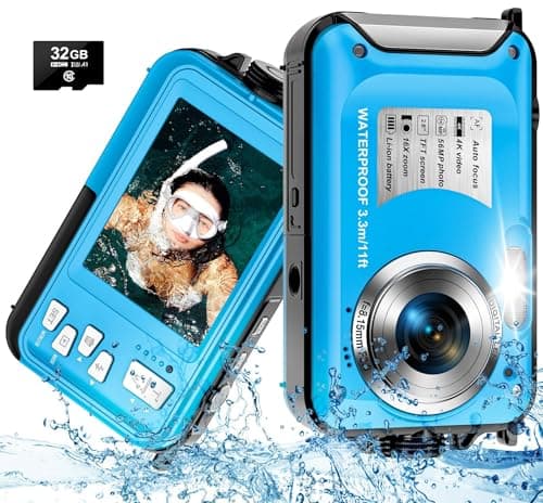 4K Waterproof Camera with 32GB Card 11FT Floatable Digital Camera 56MP Autofocus Waterproof Digital Camera 16X Compact Underwater Cameras for Snorkeling with 1250mAh Battery - Image 1