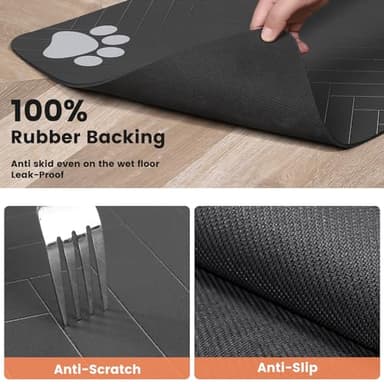 Pet Feeding Mat-Absorbent Pet Placemat for Food and Water Bowl, with Waterproof Rubber Backing, Quick Dry Water Dispenser Mat for Dog and Cat (17"x27", Striped Light Gray) - Image 2