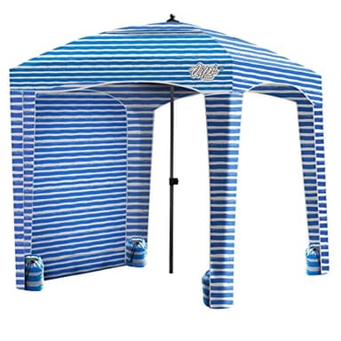 Qipi Beach Cabanas for Sand, Beach Canopy with Sandbags & Side Wall for 4 People, Easy Set Up 6' x 6' Sun Shelter, UPF 50+ UV Protection with Roof Vent, Portable for Camping, Fishing, Picnics - Image 1