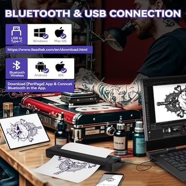 P90 Tattoo Stencil Printer, Wireless Thermal Tattoo Printers with Stencil Paper,Portable Tattoos Printer Compatible with Phone Pad and PC - Image 2