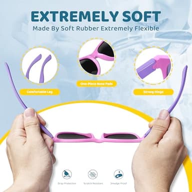RIVBOS Kids Sunglasses for Girls Boys with Strap Polarized UV Protection Flexible Rubber Shades RBK004-2 Pink - Image 4