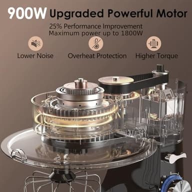 Kitchen in the Box Stand Mixer, 900W 8.5 QT Kitchen Electric Mixer, 10-Speed Large Capacity Tilt-head Food Mixer with Dough Hook, Wire Whip, Flat Beater & Splash Guard (Black) (Renewed) - Image 4