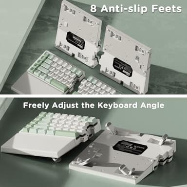 RK ROYAL KLUDGE RKS70 Ergonomic Split Mechanical Keyboard, Wireless Bluetooth/2.4G/Wired Keyboard with Wrist Rest, 75% RGB PC Gaming Keyboards for Win/Mac, Hot Swappable Silver Grey Switches, White - Image 6