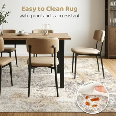 Area Rugs 9x12 Living Room: Washable Large Abstract Modern Soft Rugs Stain Resistant Indoor Floor Non Slip Accent Carpet for Bedroom Nursery Playroom Office Dining Room Dorm Home Decor- Gray Gold - Image 6