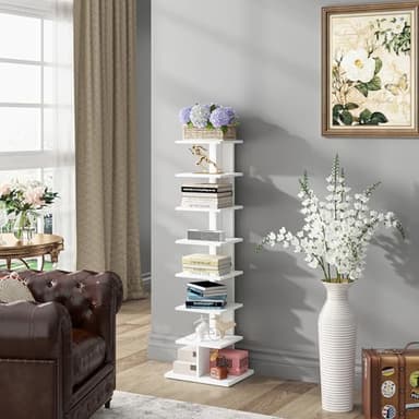 TUTOTAK Narrow Bookshelf, 8-Tier Bookcase, Spine Book Shelf for Small Space, Corner Standing Shelf for Living Room, Office, Study, Entryway, White BS06BW008 - Image 4