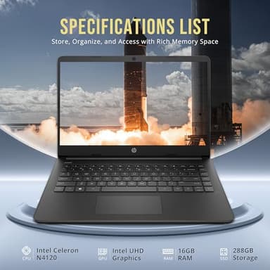 HP Stream 14" HD BrightView Laptop, Intel Celeron N4120, 16GB RAM, 288GB Storage (128GB eMMC + 160GB SSD Docking Station Set), Intel UHD Graphics, HD Webcam, Wi-Fi, 1 Year Office 365, Win 11 S, Black - Image 3